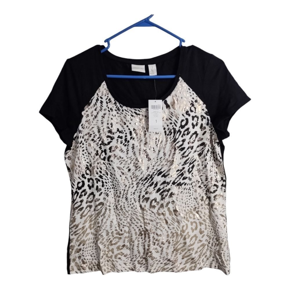 Chicos Energy Tori Animal Foil Print Modal Blend Casual Athletic Top Sz M